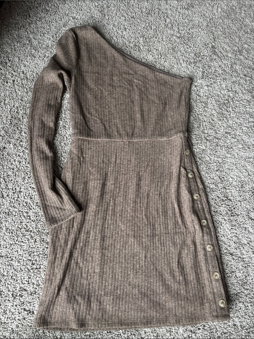 Lovers + Friends One-Shoulder Ribbed Knit Dress - Taupe Brown